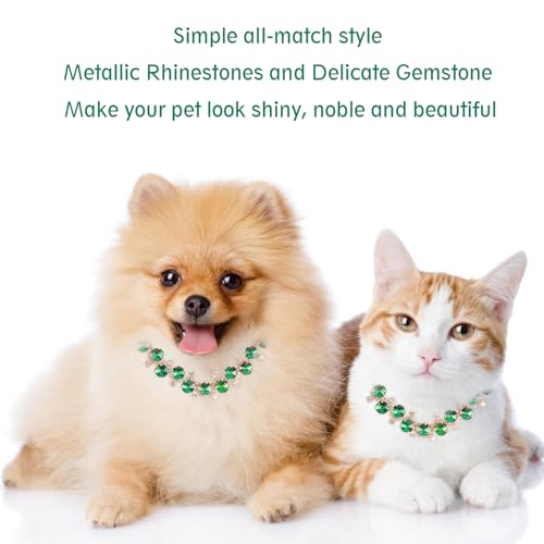 HOWWFALY Dog Collar and Cat Collar Gold Chain Necklace Stainless Steel Adjustable Green Rhinestones Collar with Cute Pet Paw for Small Medium Pets Cats Dogs Kitten Puppy (Green, S) - color: Green, size: Small
