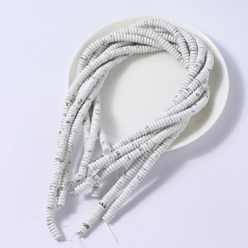 Natural White Howlite Disk Stone Spacer Beads 6x2mm 38cm/str Flat Rondelle Loose Semi Gemstone Caps for Making Bracelets Necklace - color: White Howlite
