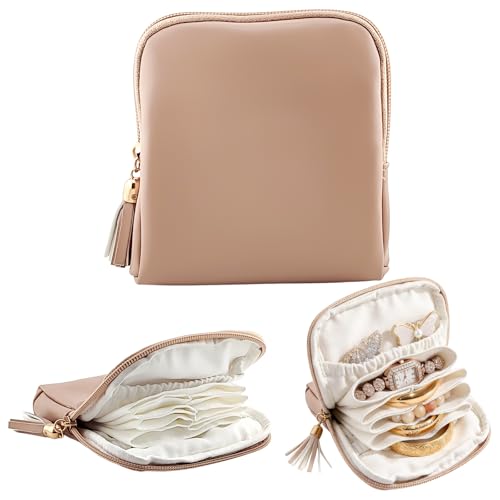 shunmei Mini Travel Jewelry Bag, Small Travel Jewelry Case with Zipper, Portable Velvet Jewelry Pouches for Necklaces, Earrings, Rings, Bracelets,Travel Essentials Gifts for Women Girls(Khaki) - color: Khaki