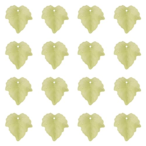 Crafans 100Pcs Frosted Acrylic Leaf Charms 24x22.5x3mm Transparent Plant Pendants Clear Autumn Maple Leaves Beads Charms for Jewelry Making (Lime Green) - color: Lime Green