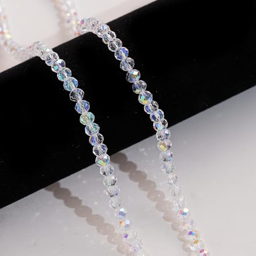500PCS 6mm Round Crystal Glass Beads Faceted Spacer Beads Bulk for Jewelry Making Bracelets Necklace Earring Pendants Craft (White) - color: White AB, size: 6mm