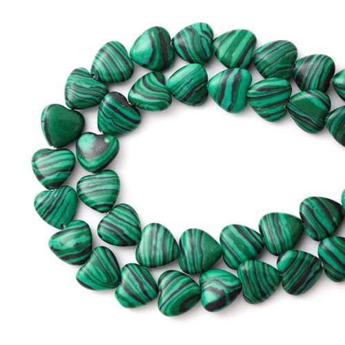 10mm Natural Malachite Stone Beads Heart Shape DIY Loose Gemstone Energy Healing Crystal Charms for Jewelry Making Handmade - color: Malachite