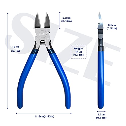 Wire Cutters 2 Pack, 6.5 inch,KAIHAOWIN Flush Cutters Diagonal Cutters Side Cutters Precision Ultra Sharp Spring Loaded Wire Snips Clippers Dikes Cutting Pliers Small for Crafting Jewelry Making,Blue - size: 6"x2 Pcs