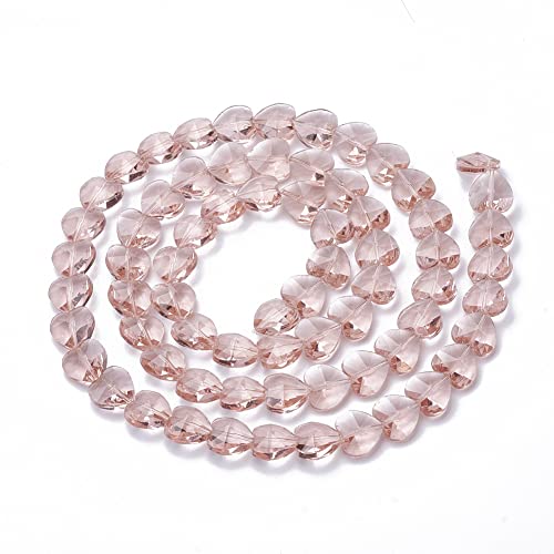 Cheriswelry 100pcs Faceted Heart Glass Beads Transparent Love Heart Shape Beads Crystal Loose Spacer Beads Heart Charms Dark Salmon Earring Bracelet Necklace Heart Beads for Jewelry Making - color: Dark Salmon