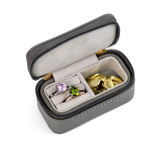 Mini Travel Jewelry Organizers Box for women with PU Leather Portable Small Jewelry Case with Compartments for Necklace Rings Earrings, Luxury Giftable Boxes (Gray, Mini) - color: Gray, size: Mini