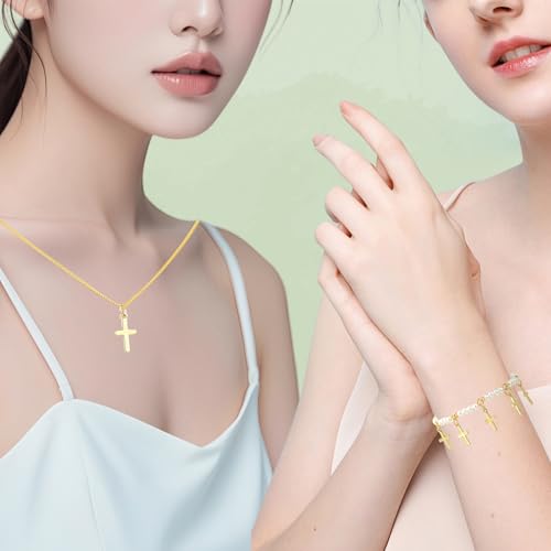 18K Gold Plated Cross Charms for Jewelry Making Brass Jesus Dangle Charm Cute Christ Pendants Bulk for Bracelets Necklaces Earrings DIY Crafts Supplies - color: 18K Gold 03
