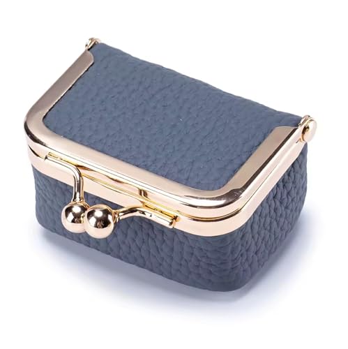 Genuine Leather Mini Jewelry Box for Women, Square Coin Purse with Kiss Lock, Jewelry Organizer Travel Case (Small, Blue) - color: 103. Blue, size: Small