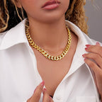 WomenGifts Cuban Link Chain Necklace for Women, Waterproof 14k Gold Silver Plated Chain Choker, Non Tarnish Stainless Steel Jewelry, 3.5/5/6/8/11mm,14/16/18 Inch Thin&Chunky&Thick - color: Gold, style: 11MM-16"