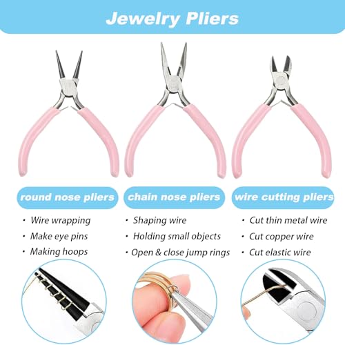 EUIQUE Jewelry Making Supplies Kits Repair Tools for Adults with Pliers, Wires, Necklace Chains, Findings and Helping Hands, Pink - color: Pink