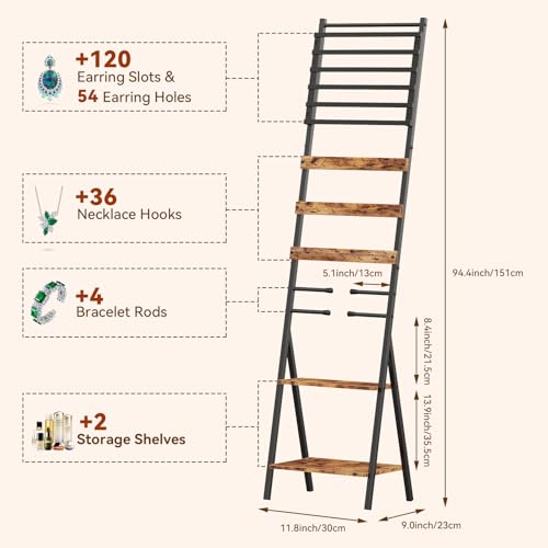 Jewelry Organizer Stand, Jewelry Floor Stand, Floor Jewelry Stand with Necklace Holder Earring Organizer, Standing Jewelry Organizer for Watches, Rings, Bangle