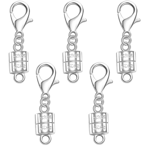 925 Silver Magnetic Necklace Clasp with Lobster Clasp,Magnetic Necklace Clasps and Closures for Bracelet Necklace Extender (5silvery) - color: 5silvery