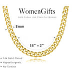 WomenGifts Cuban Link Chain Necklace for Women, Waterproof 14k Gold Silver Plated Chain Choker, Non Tarnish Stainless Steel Jewelry, 3.5/5/6/8/11mm,14/16/18 Inch Thin&Chunky&Thick - color: Gold, style: 8MM-18"
