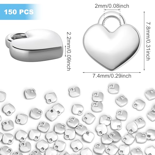 Joez Wonderland 150pcs Mini Silver Metal Heart Charms for DIY Jewelry Making - Pendants, Beads for Necklace, Bracelet, Earring, Wedding & Christmas Ornaments