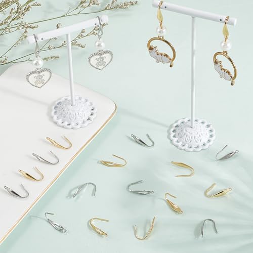 SUNNYCLUE 1 Box 80Pcs 4 Styles French Fish Hook Earring Findings Stainless Steel Ear Wire Hooks Metal 18K Gold Plated Silver Wide Earrings Hook Wires with Vertical Loop for Jewelry Making DIY Crafts - style: Teardrop 1