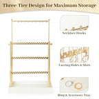 Tirzah 3-Tier Adjustable Earring Necklace Holder Organizer Stand, Gold Jewelry Display Tree with 105 Slots, 10 Double-Sided Hooks, White Tray for Women, Girls - color: Gold & White, for Necklace Earring