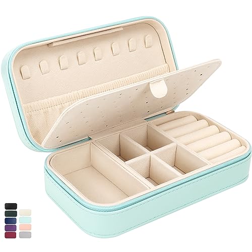 DesignSter Travel Jewelry Box, PU Leather Portable Jewelry Case, Small Jewelry Boxes for Gifts, Travel Jewelry Organizer for Women Rings Earrings Necklaces Bracelets (Mint Green) - color: Mint Green