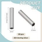 BENECREAT 10PCS 925 Sterling Silve Tube Spacer Beads, 10mm Long Bugle Seed Beads, Small Long Beads for Jewelry Making Bracelets Necklaces Crafts Hole:1.5mm - size: Hole:1.5mm