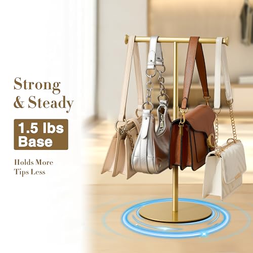 niffgaff T Bar Purse Display Stand Tabletop: Adjustable Height Handbag Holder, Countertop Hanging Rack for Long Necklace Scarf Lanyard, Gold - color: Gold