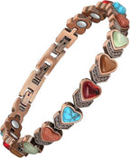 99.99% Pure Copper Bracelets for Women, Heart Wire Design Adjustable Jewelry with 3800 Gauss Ultra Magnets and Sizing Tool, Elegant Gift Box and Sizing Tool - color: Colorful Heart