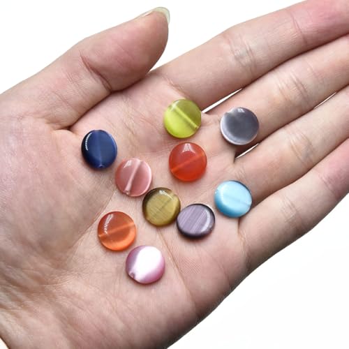 33pcs 12mm Mixed Colors Cat's Eye Coin Stone Loose Gemstone Beads Semi-Precious Craft Supplies for DIY Jewelry Making - color: Coin12mm Mixed Colors