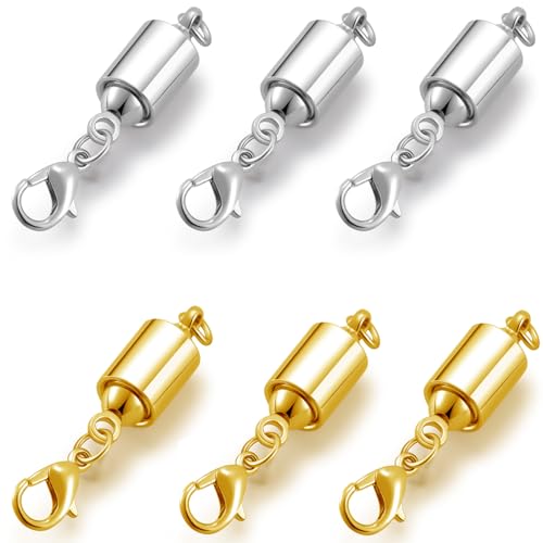 Magnetic Necklace Clasps, Magnetic Jewelry Clasps, 14K Gold and Silver, Necklace Bracelet Extender with Lobster Clasp (DAN 3gold 3silver) - color: DAN 3gold 3silver