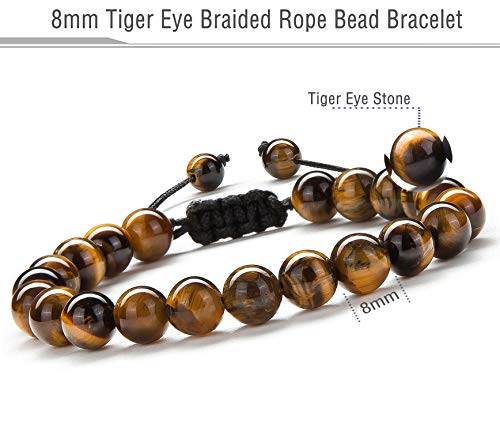 Hamoery Men Women 8mm Tiger Eye Stone Beads Bracelet Elastic Natural Stone Yoga Bracelet Bangle - color: Tiger Eye Stone-21018