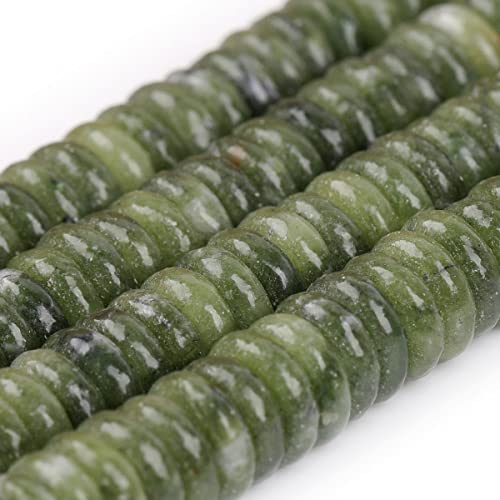 JOE FOREMAN 2x6mm Natural Light Green Canada Jadeite Jade Semi-Gemstone Heishi Disc Rondelle Spacer Beads for Jewelry Making Full 15" Strand Energy Stone Healing Power - color: Light Green Canada Jadeite Jade