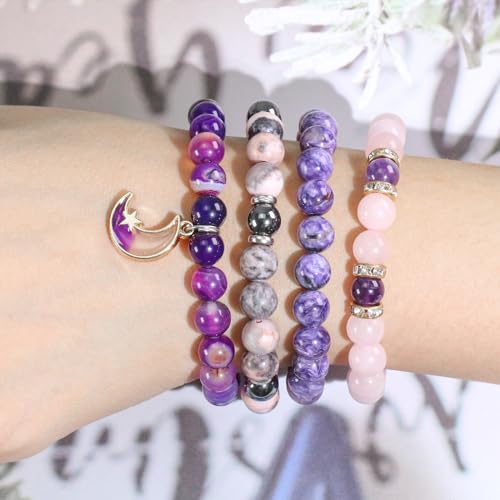 8mm Natural Amethyst Gemstone Round Loose Beads for Jewelry Making DIY Bracelets Necklace (45-48pcs/strand) - color: Amethyst, size: 8mm (15"/Strand)