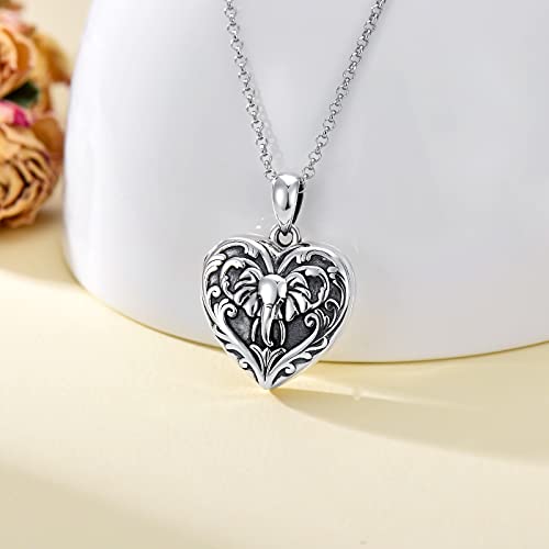 SOULMEET Personalized Silver Locket Necklace That Holds Pictures Photo Keep Someone Near to You, Memorial Custom Lockets Necklaces Letters Engraving for His Her - color: P-Elephant-Black, style: Locket+Custom Photo+Engraved