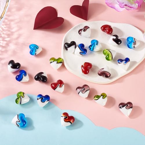 Cheriswelry 24Pcs Heart Pearlized Beads Handmade Lampwork Glass Beads Crystal Glass Heart Loose Spacer Bead 19mm for Women Earring Bracelet Necklace Jewelry Making DIY Crafts - color: 6 Color-Two Tone Heart