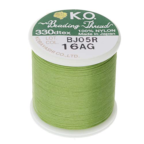 KO Nylon Beading Thread, Apple Green Color, Japanese Pre-Waxed 100% Nylon, 330TEX, Tangle Resistant Knotting Cords, 50m /55 yds Spool, Use for Seed Bead Projects, Loom Work & Bead Weaving - color: Apple Green