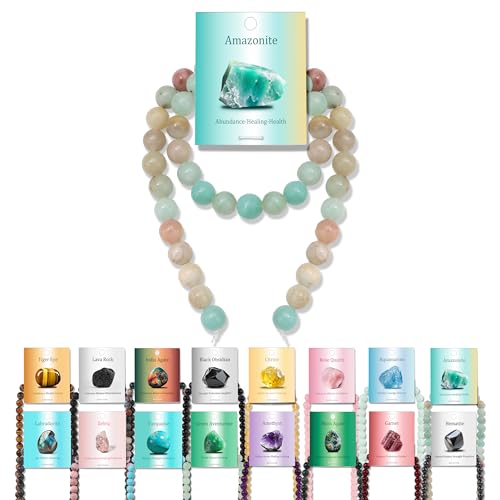 Vinswet 45pcs 8mm Amazonite Natural Stone Beads Round Genuine Real Stone Beading Loose Gemstones DIY Smooth Bead for Bracelet Necklace Earrings Jewelry Making - color: Amazonite, size: 8mm