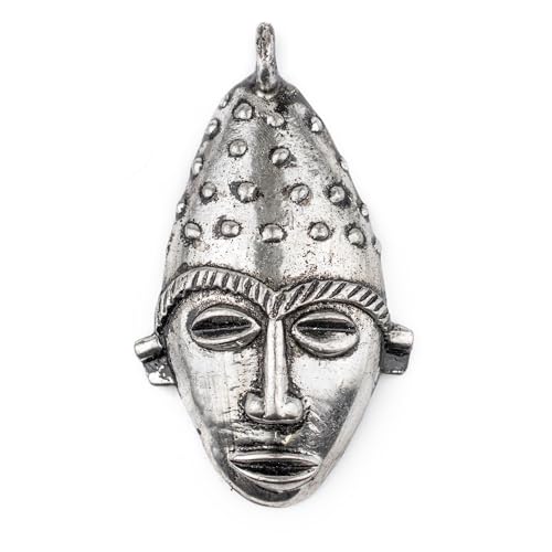 TheBeadChest Elongated African Silver Mask Pendant (50x90mm): Genuine West African Mask Design for DIY Jewelry & Necklaces - color: Silver, size: Large Elongated (50x90mm)