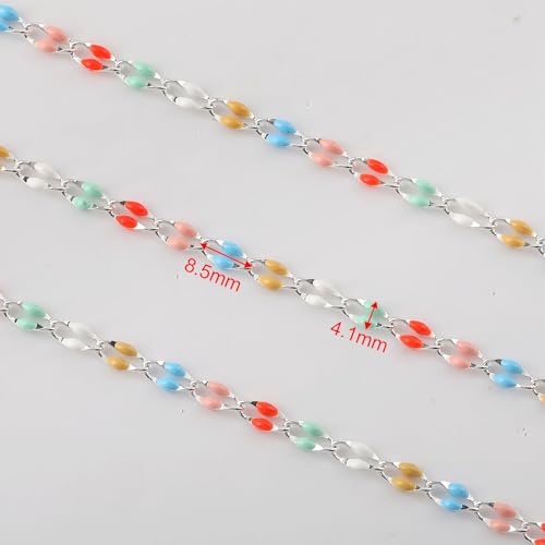 YOUBEIYEE 2 Meters Silver Plated Jewelry Making Chains Bulk Mixed Color Enamel Chain Handmade Women Necklace Bracelet DIY Jewelry Supplies Findings - color: Light Colorful
