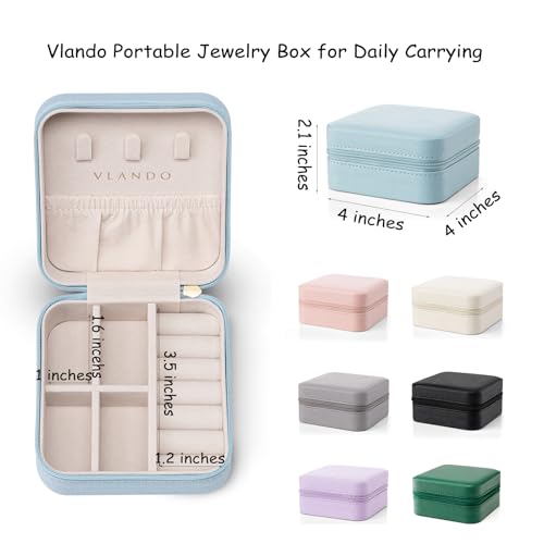 Vlando Small Faux Leather Travel Jewelry Box Organizer Display Storage Case for Rings Earrings Necklace, Purple - color: Purple