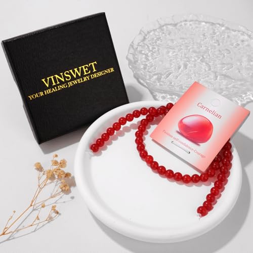 Vinswet 60pcs 6mm Carnelian Natural Stone Beads Round Genuine Real Stone Beading Loose Gemstones DIY Smooth Bead for Bracelet Necklace Earrings Jewelry Making - color: Carnelian, size: 6mm