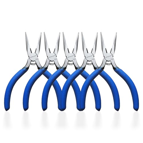 KAIHAOWIN Mini Needle Nose Pliers 5"-5 Pack KAIHAOWIN Small Long Nose Pliers with Wire Cutters, Spring Loaded Thin Needle Nose Pliers, Precision Pliers Set for Crafts/Jewelry Making/Tiny Project - size: 5x Needle Nose