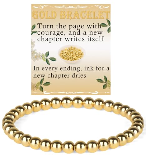 QOGIR 14k gold Handmade Healing Bracelet, Natural Gem Stone Crystal Elastic Gold Bracelet - color: 14k Gold Plated Beads, size: 6m