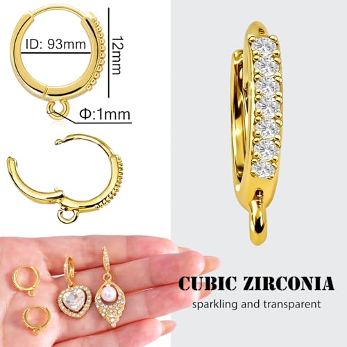 stino 16Pcs Cubic Zirconia Huggie Earring Hooks for Jewelry Making, Brass Earring Hoops Clasps, Leverback Findings & Supplies (14K Gold Plated) - color: 14K Gold Plated