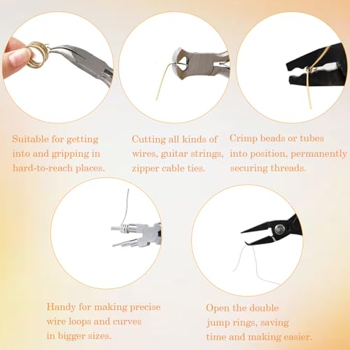10 Pack Jewelry Pliers Set, Mini Pliers Set, Jewelry Making Include Flat, Jewelry Tools, Needle, Round, Bending Linesman, Applicable to Handicrafts, Earring Making, Repairing