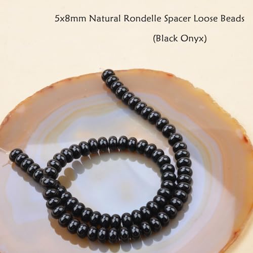 ICAI Beads 5x8mm Natural Rondelle Spacer Loose Beads for Jewelry Making DIY Crafts Design 1 Strand 15" APPR (Black Onyx) - color: Black Onyx, size: 5x8