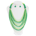 Bocar Necklace for Women, Multi Layer Statement Necklace, Long Chain Chunky Bib Seed Beads Necklace, Necklace Earring Set for Women Gift (NK-10693) - color: Mix green-set