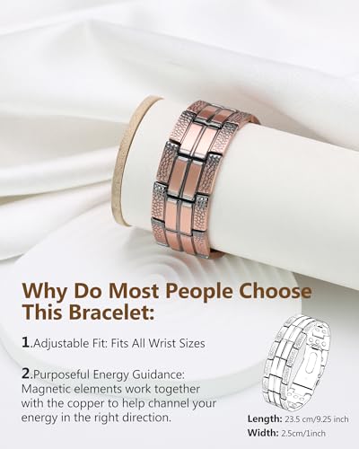 Feraco Copper Bracelet for Men 3X Strength,Magnetic Therapy Bracelet Copper Jewelry with Powerful 3800 Gauss Magnets - style: Textured Energy Bracelet