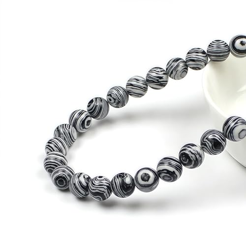 MJDCB Synthesis Colour Malachite Beads Beautiful Fashion Round Stone Beads for DIY Jewelry Making 15" (8mm, Black - White) - color: Black And White Malachite, size: 8mm