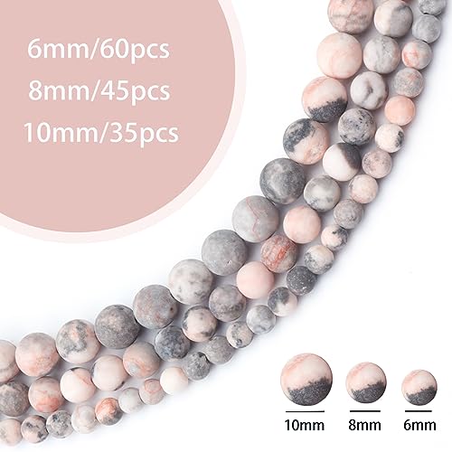 35pcs 10mm Natural Matte Pink Zebra Jasper Beads Energy Healing Crystal Round Loose Stone Beads for Jewelry Making, DIY Bracelets Necklaces - color: Matte Pink Zebra Jasper, size: 10mm