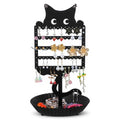 Cat Earring Holder Organizer Stand, Black Metal Jewelry Display Rack with Multiple Holes Hooks for Studs, Hoops, Necklaces, Bracelets, Rings, Cute Cat-Shaped Vanity Earring Tree for Girls