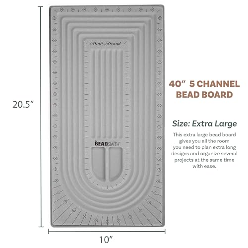 The Beadsmith Bead Board, Grey Flocked, 5 U-Shape and 6 Straight Channels, 10 x 20.5 inches, Design Boards for Creating Bracelets, Necklaces and Other Jewelry - size: 40" - 5 Channel