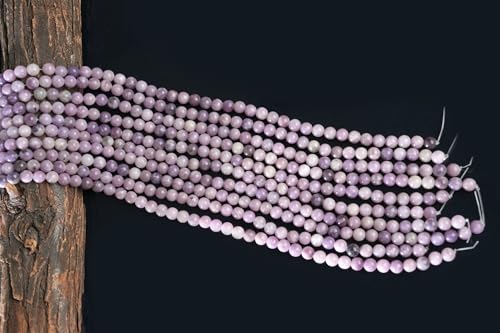 Natural Lepidolite Beads - Smooth Round Gemstone String for Jewelry Making | Available in 4/6/8/10 MM | Perfect for Crafting Unique Design - size: 6 MM