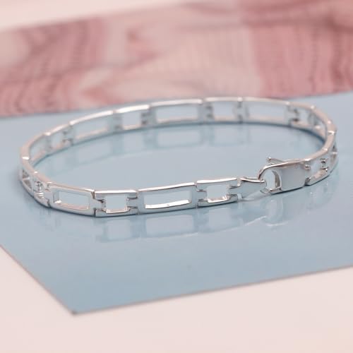 LeCalla Handmade Sterling Silver Mens Bracelets | Solid Italian 925 Chain Bracelets | Classic Designs Chain Bracelets for Men | Men's Silver Bracelet Gift for Dad, Boyfriend, Son - style: 8.5" Rectangle Links