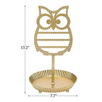 NIKKY HOME Earring Holder Hanging Organizer Stand Metal Jewelry Tree Table Top Owl Ear Stud Holder Tower Rack with Ring Tray for Girls (134 Holes), Gold - color: Gold